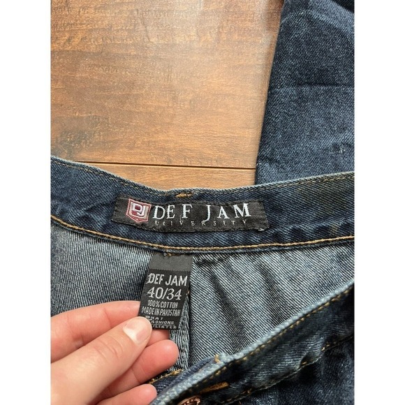Vintage NWT Y2K Def Jam Baggei Straight Leg Distressed Embroidered Jean 40x34 - Picture 3 of 10